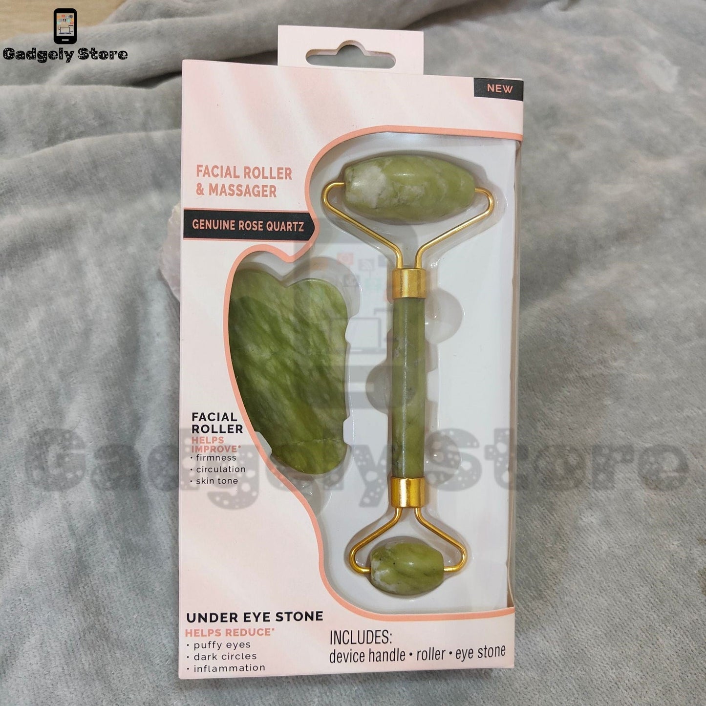 Natural Jade Stone Facial Roller + Eye Stone