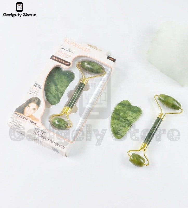 Natural Jade Stone Facial Roller + Eye Stone